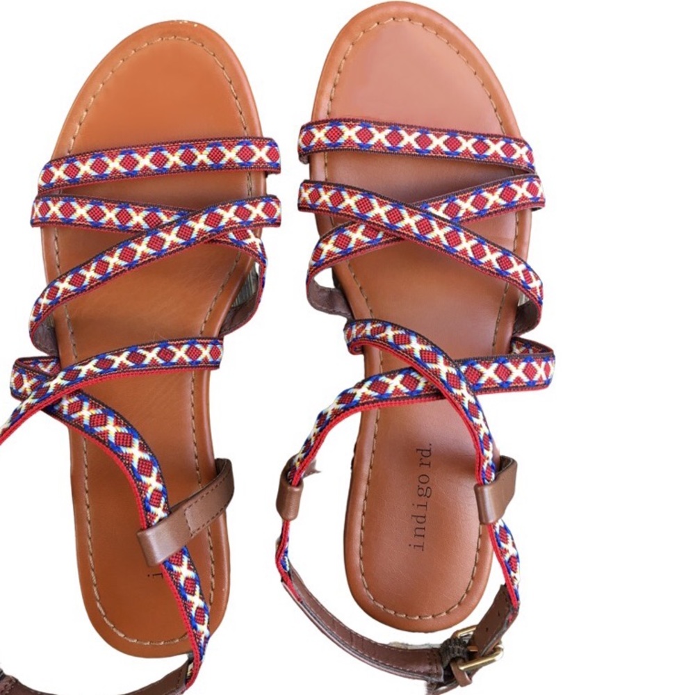 INDIGO RD Embroidered Aztec Strap Sandals